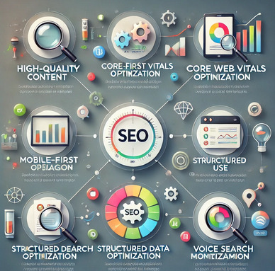 Illustration of SEO strategy elements for adapting to algorithm updates